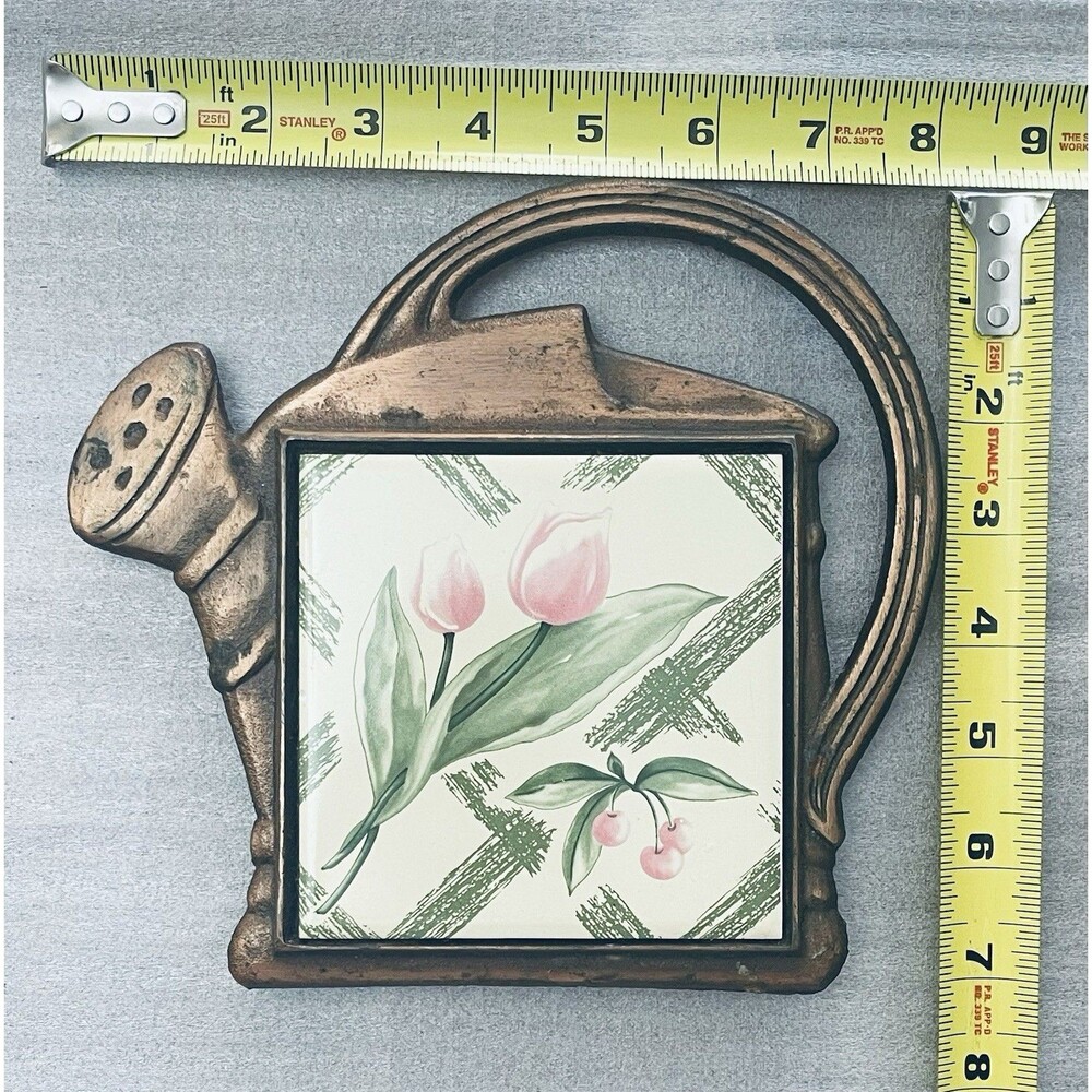 Pfaltzgraff Garden Party Copper Tone Watering Can Trivet w/Tile Insert - Picture 3 of 6